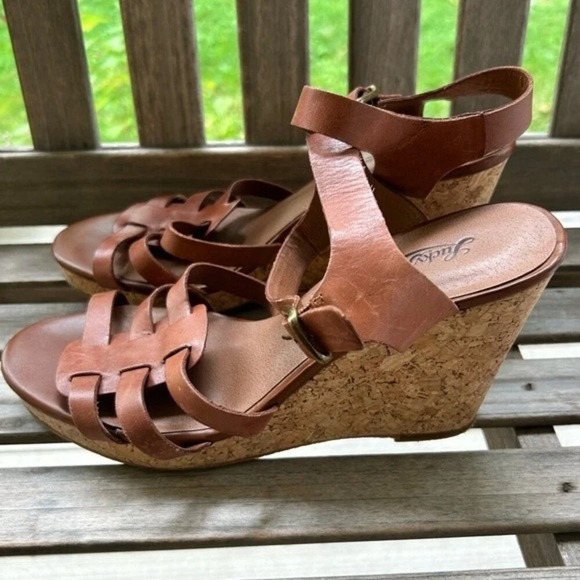 Lucky‎ Brand Willows Nigori Brown Leather Sandal 10 Wedge Ankle strap excellent - Picture 2 of 6